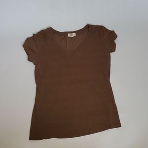 Forever 21 Brown Short Sleeve V Neck tee size S
